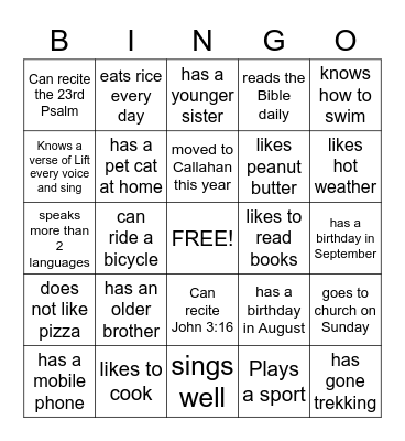 Find Someone Who... Bingo Game Bingo Card