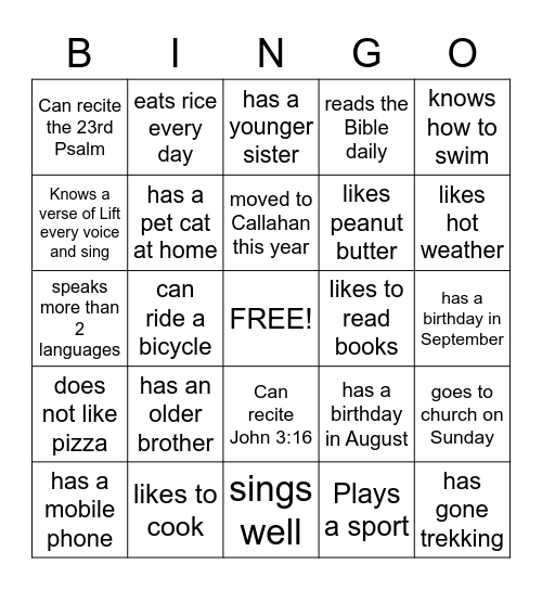 Find Someone Who... Bingo Game Bingo Card