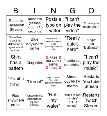 Agenda Free TV Bingo Card