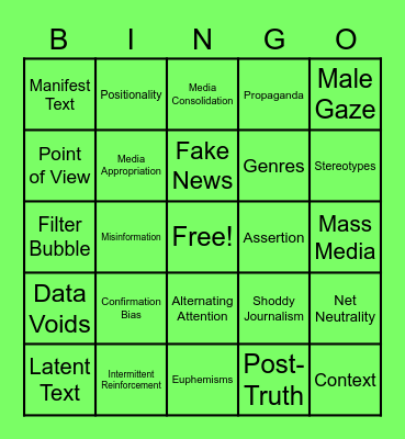 Media Literacy Bingo! Bingo Card