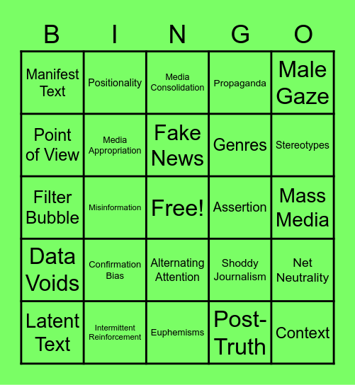 Media Literacy Bingo! Bingo Card