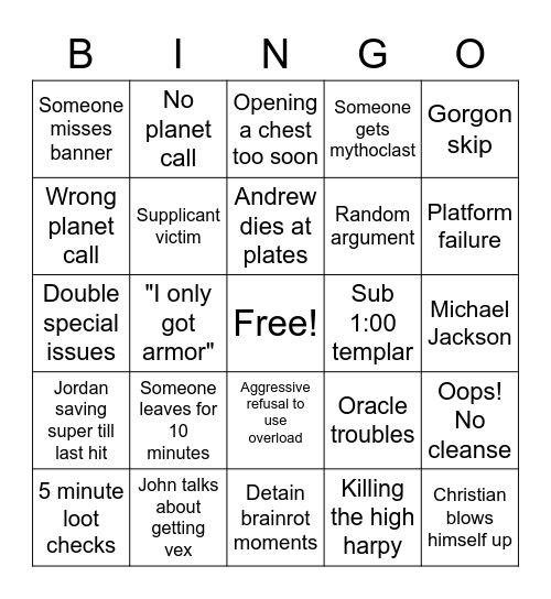 VOG Bingo Card