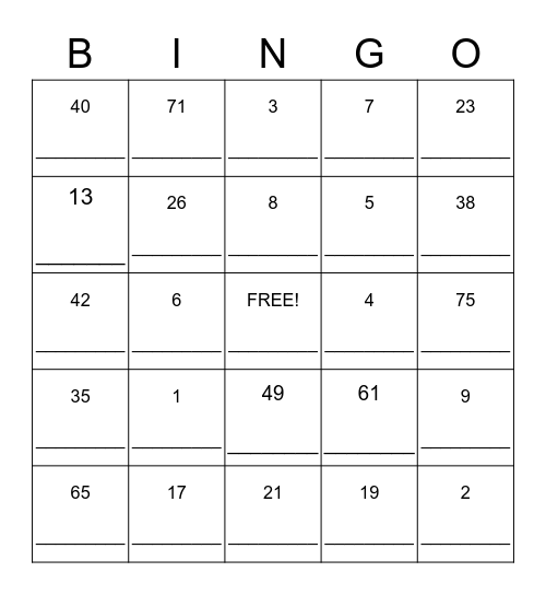 Untitled Bingo Card