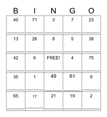 Untitled Bingo Card