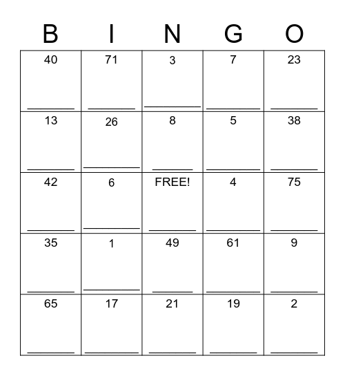 Untitled Bingo Card