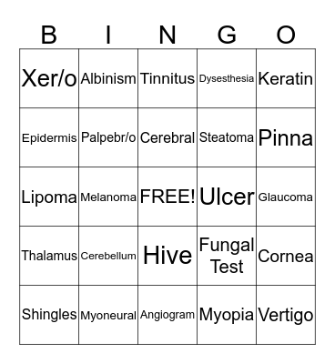 Medical Term Bingo Card