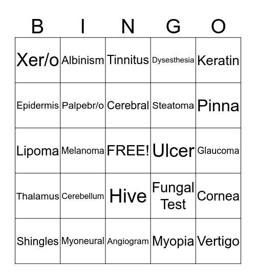 Medical Term Bingo Card