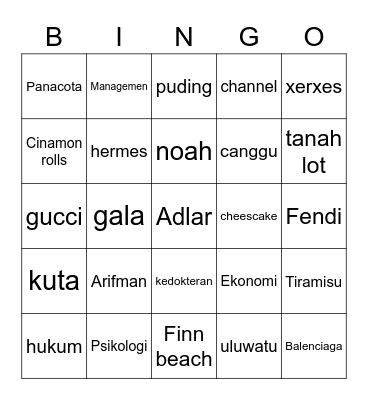 Nana Bingo Card