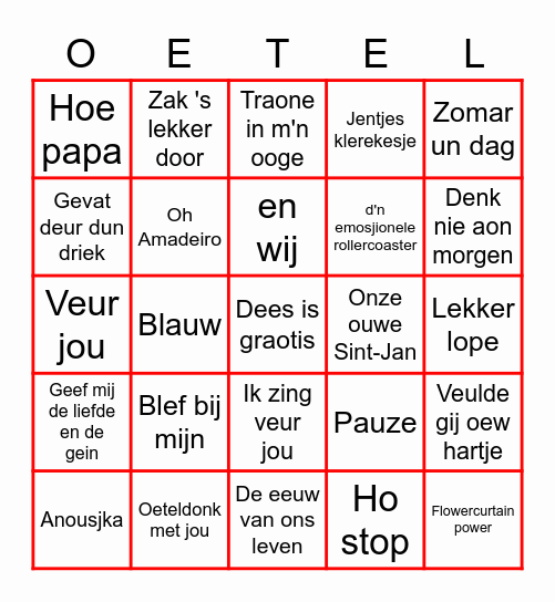 Het kan weer, Oetelbingo! Bingo Card