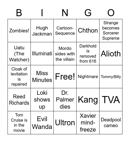 Multiverse of Madness Bingo Card