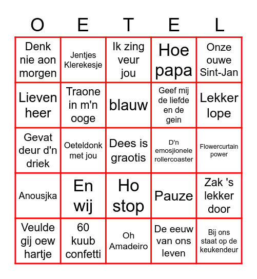 Het kan weer, Oetelbingo! Bingo Card