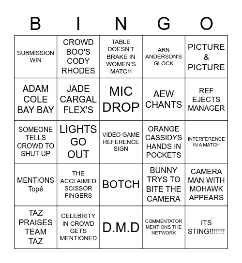 AEW Bingo Card