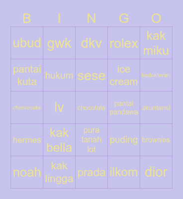 damielle's Bingo Card