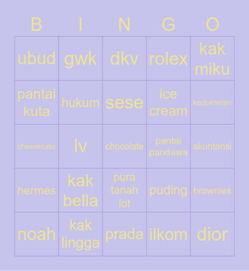 damielle's Bingo Card