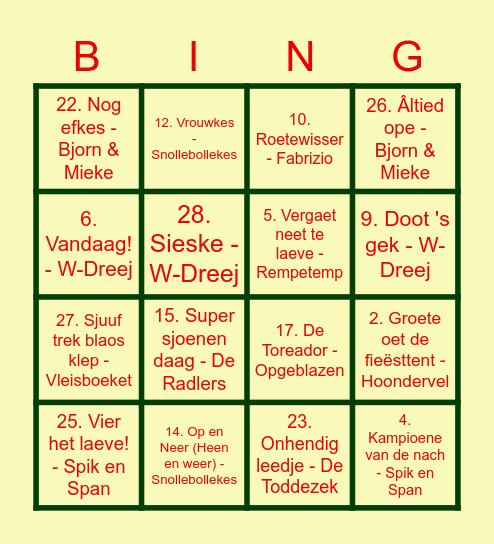 Vastelaoves bingo Card