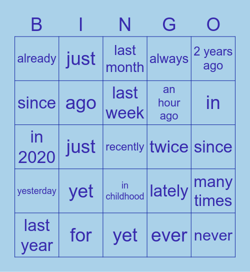 Past Simple vs Present Perfect Bingo Card