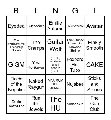 Cringe Hipster Music Bingi Bingo Card