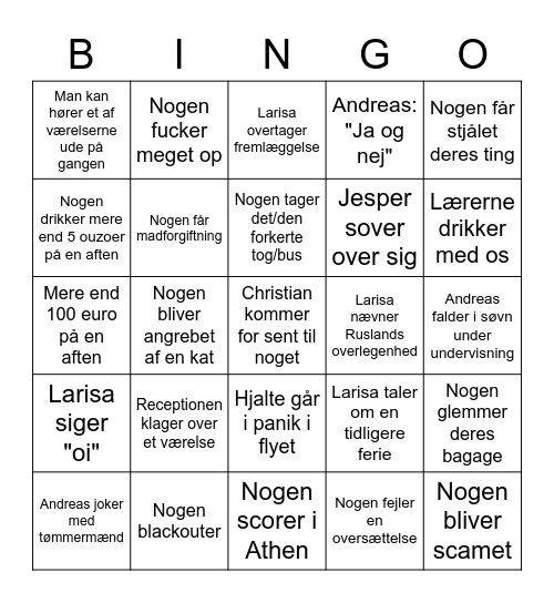 Athentur Bingo Card