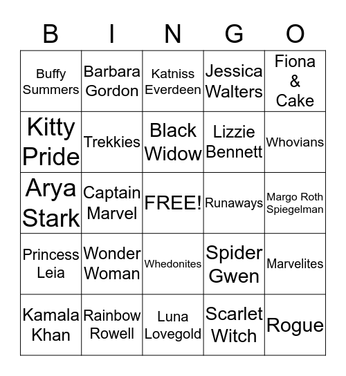 Fangirl Bingo Card
