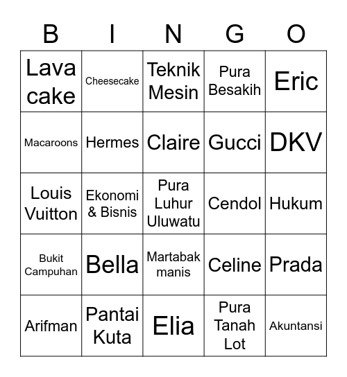 Bingo Claire Bingo Card