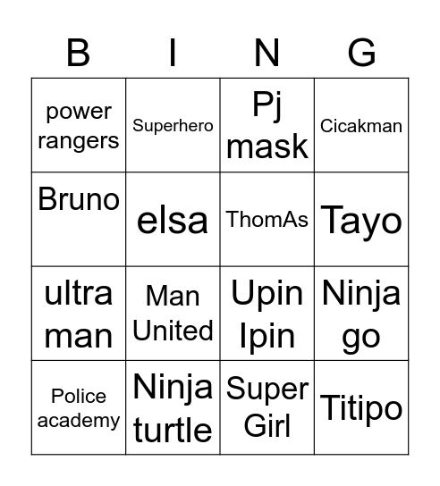 Characters Bingo Card