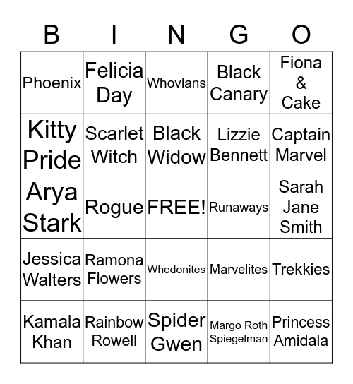 Fangirl Bingo Card