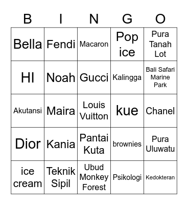 Kanyaka Bingo Card