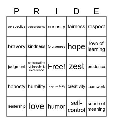 Character Strength Bingo Card