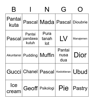 Dehan Bingo Card