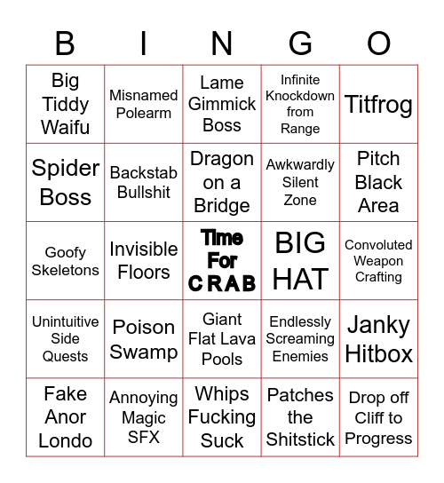 Elden Ring Bullshit Bingo Card