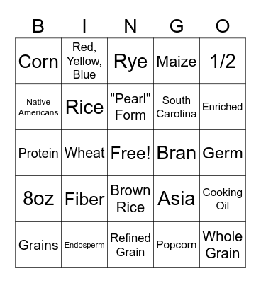 Grains Bingo Card