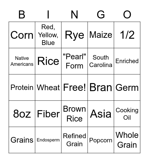 Grains Bingo Card