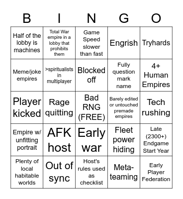 STELLARIS MULTIPLAYER BINGO Card