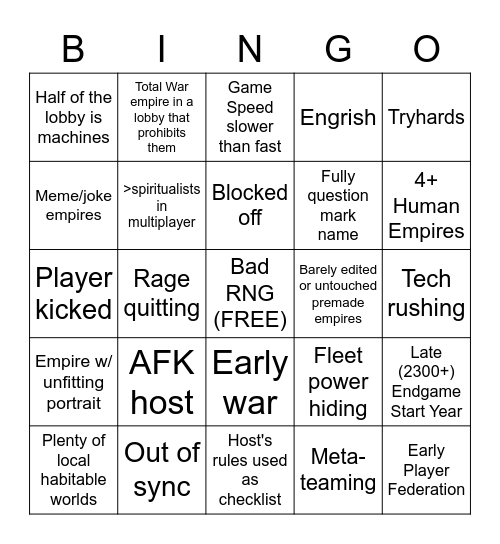 STELLARIS MULTIPLAYER BINGO Card