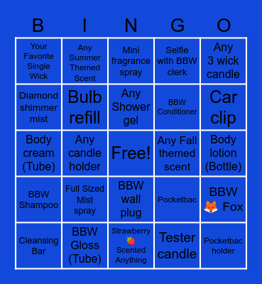 Bath & Body Works Bingo Card