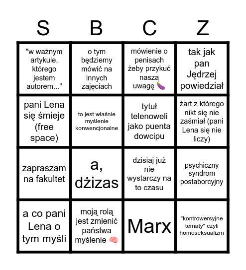 Socjologia Bingo Card