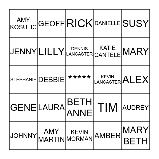 Lancaster Family BINGO Card