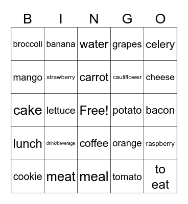 La Nourriture 1 Bingo Card