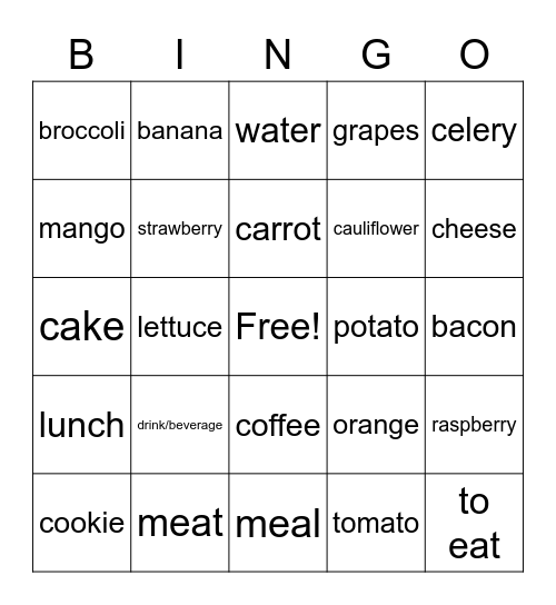 La Nourriture 1 Bingo Card