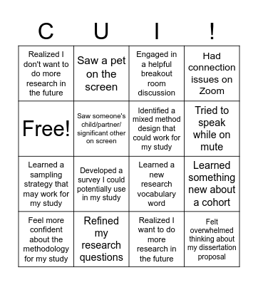 Mixed Methods BINGO Card