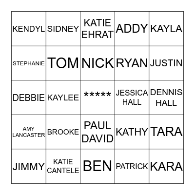 Lancaster Family BINGO Card