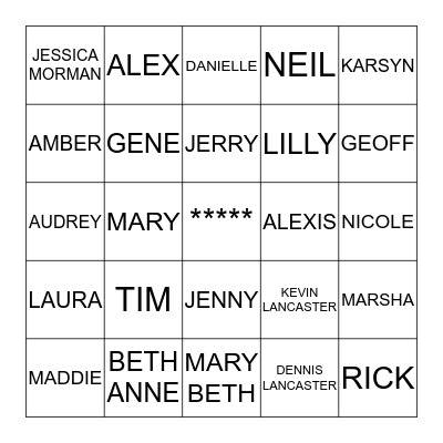 Lancaster Family BINGO Card