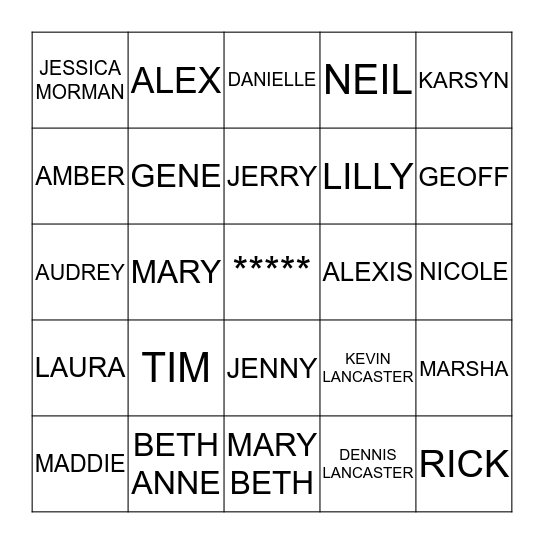 Lancaster Family BINGO Card