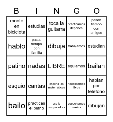 Verbos de -AR Bingo Card