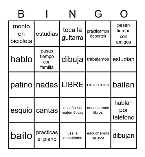 Verbos de -AR Bingo Card