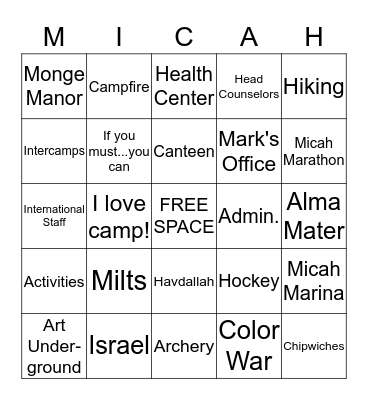 Micah Bingo Card