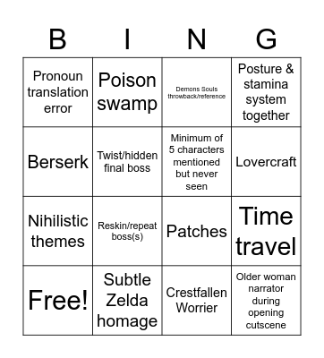 Elden Ring Bingo Card