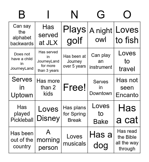 Volunteer Bingo Card