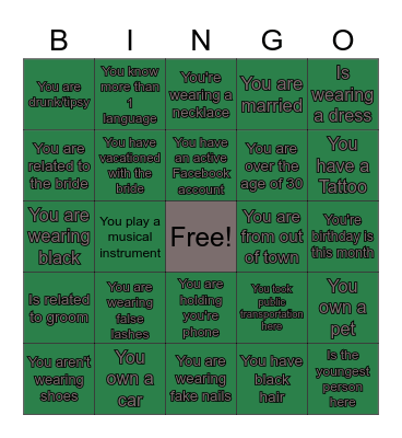 Tashana's Bridal Bonanza Bingo Card
