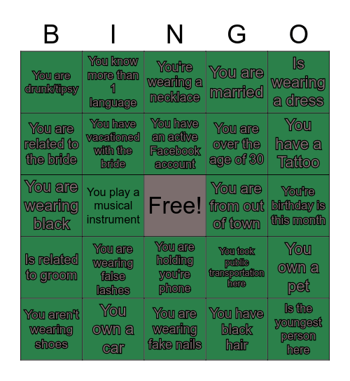 Tashana's Bridal Bonanza Bingo Card